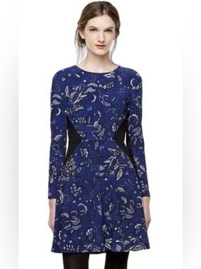 Thakoon Royal Blue Bandana Print Long-Sleeve Dress with Black Insets
